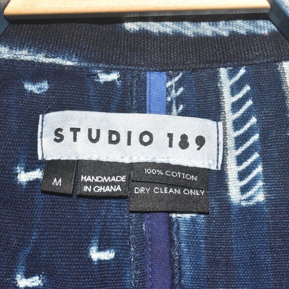 Studio 189 Indigo Handmade in Ghana 100% Cotton Blazer Size Medium - Picture 4 of 7